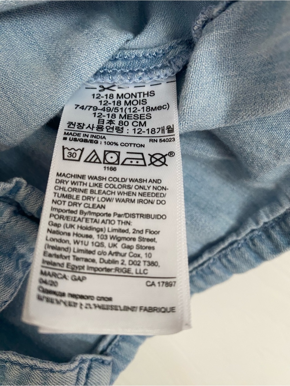 GAP Light Blue Denim Ruffle-Shoulder Button Front Top - Picture 3 of 4